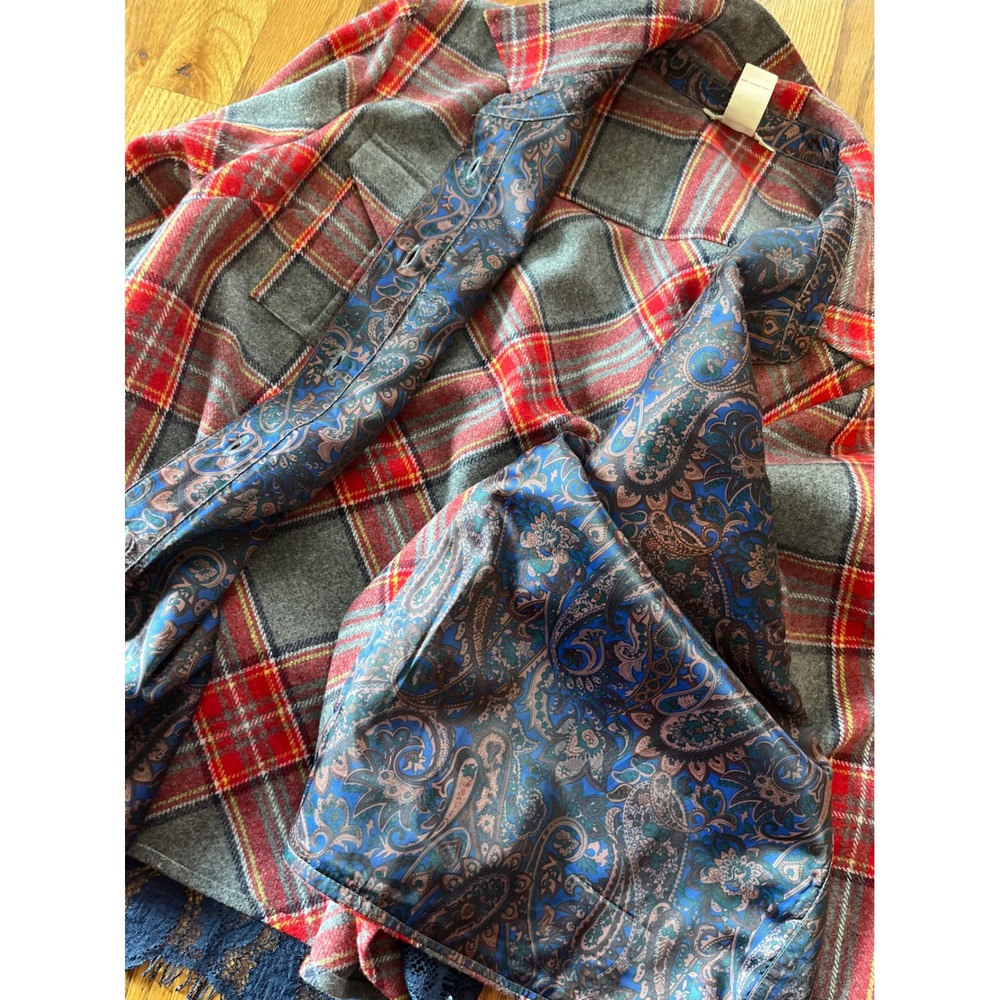 Sundance Plaid Flannel Lace Back Mixed Media Button Down Shirt Size xl b3 - Picture 6 of 8